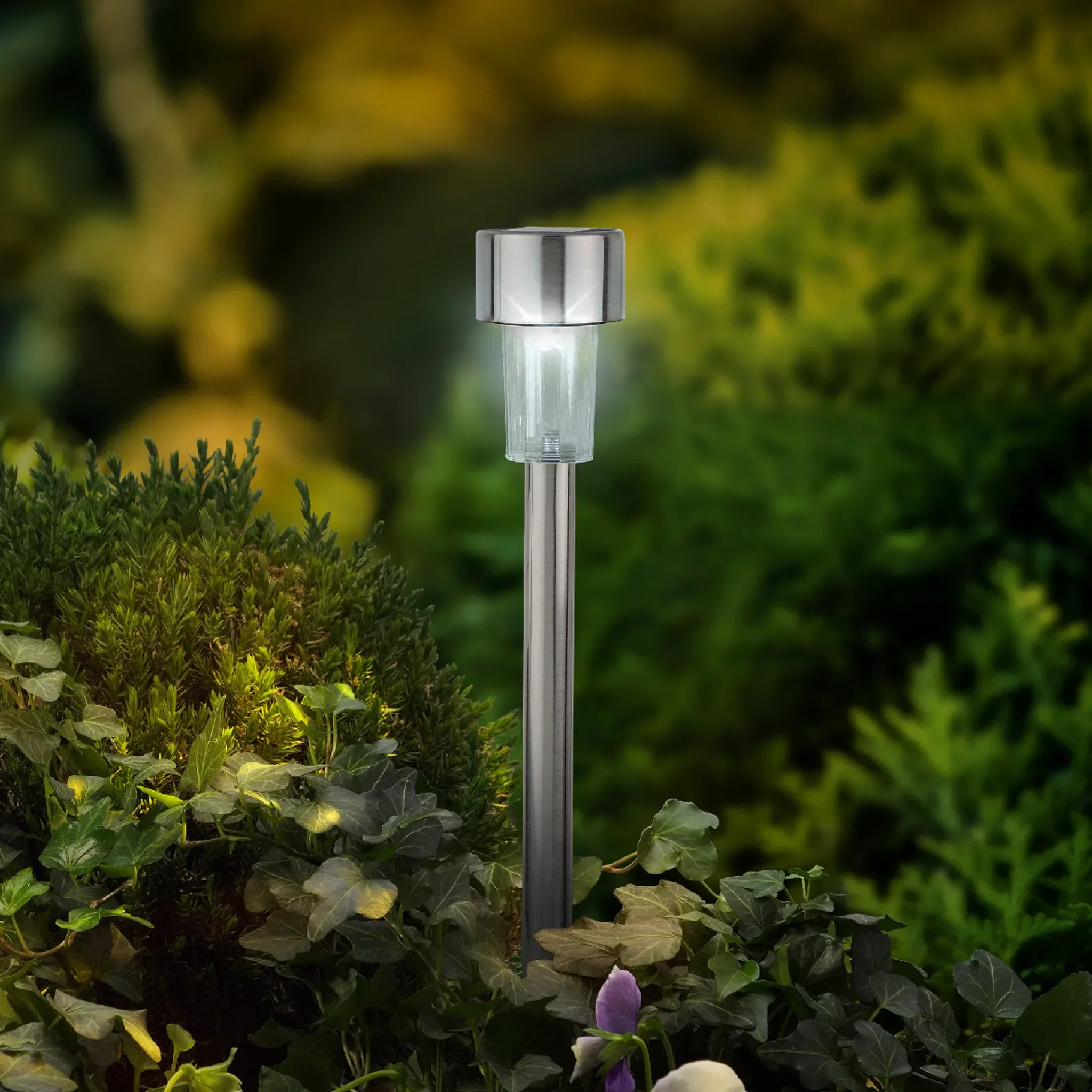 LED Solarleuchte Gartenstecker 24 cm, Edelstahl, kaltweiß